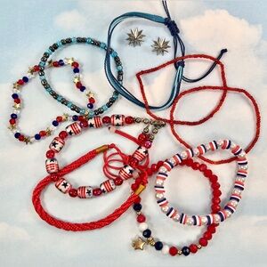 🌸 2/$25 Patriotic Jewelry Lot Red White Blue Bracelets USA American July 4th Set